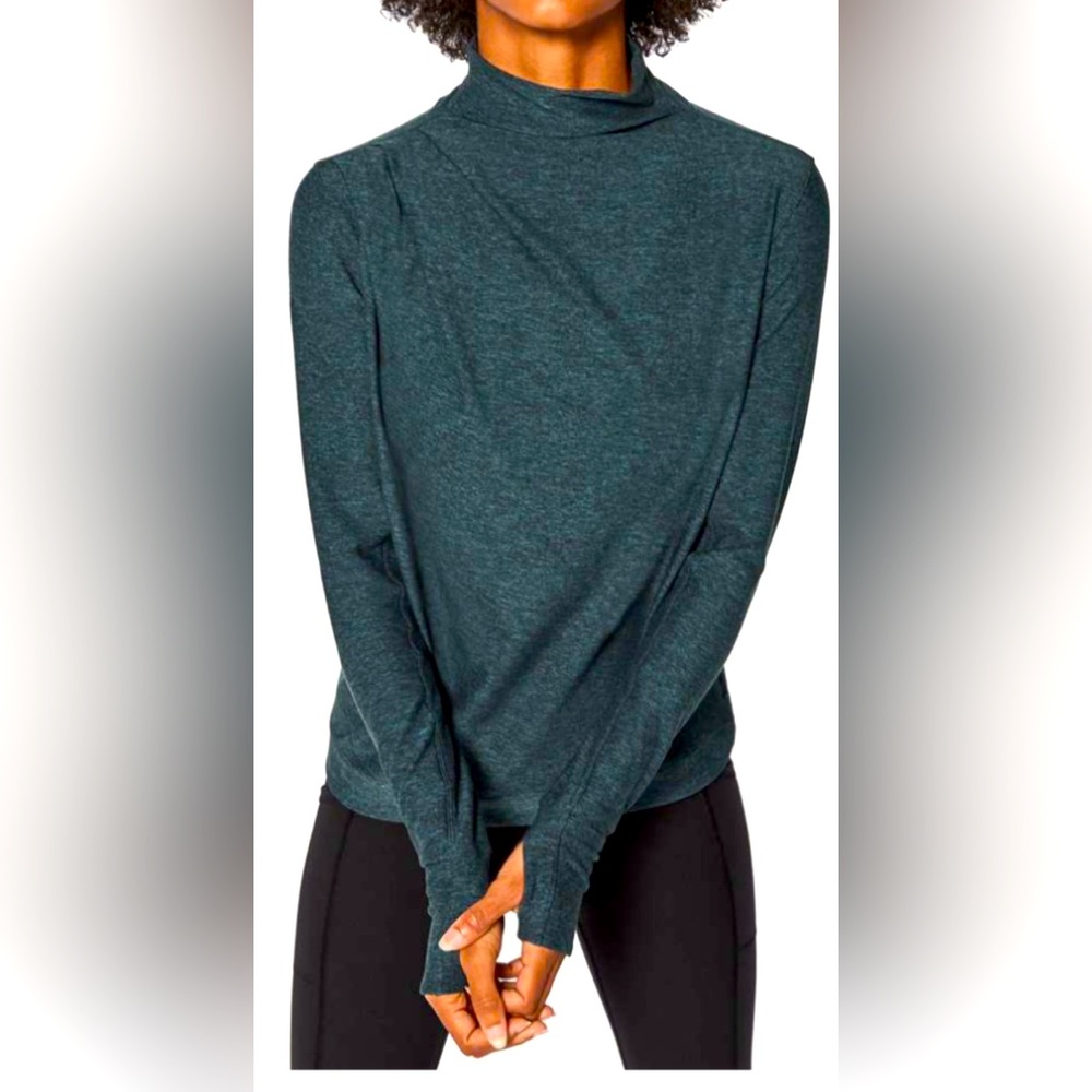 LULULEMON MORNING MILES LONG SLEEVE SHIRT RULU HEATHERED TEAL BLACK